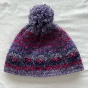 Sundance French Knot Hat with Pom Pom in Purple